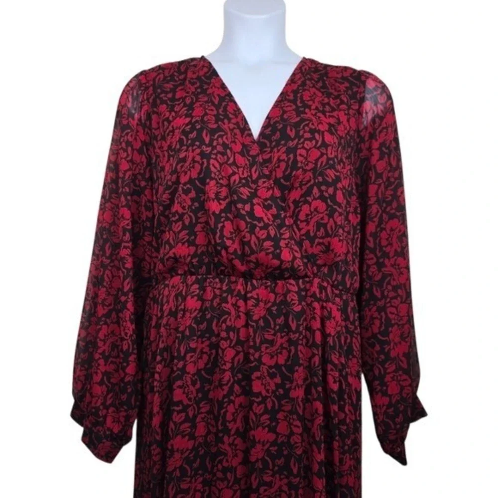 Torrid Womens Balloon Sleeve Black Red Floral Chiffon Midi Dress Size 3X NWT - Picture 2 of 7